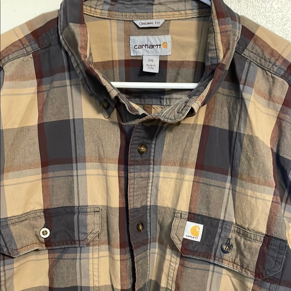 Carhartt Men's Plaid Shirt - Beige and Brown